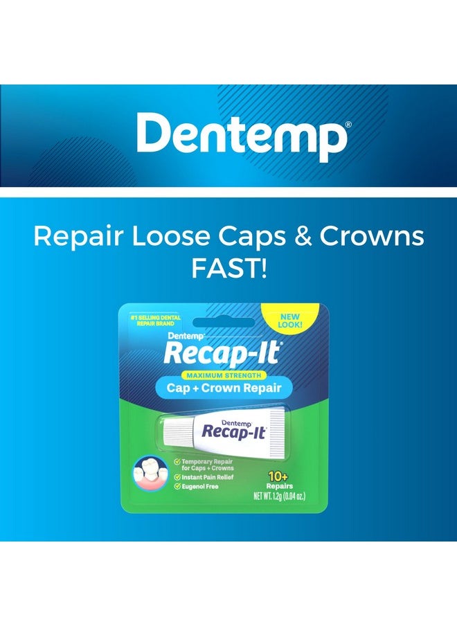 Recap-It Cap And Crown Repair Dental Kit - Fast Acting Formula Dental Cement For Loose Caps (Pack Of 3) - Temporary Cement For Crown And Bridge