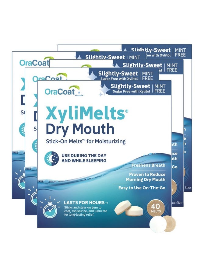 Xylimelts Dry Mouth Relief Moisturizing Oral Adhering Discs 40 Count, 5 Pack, Slightly-Sweet With Xylitol, For Dry Mouth, Stimulates Saliva