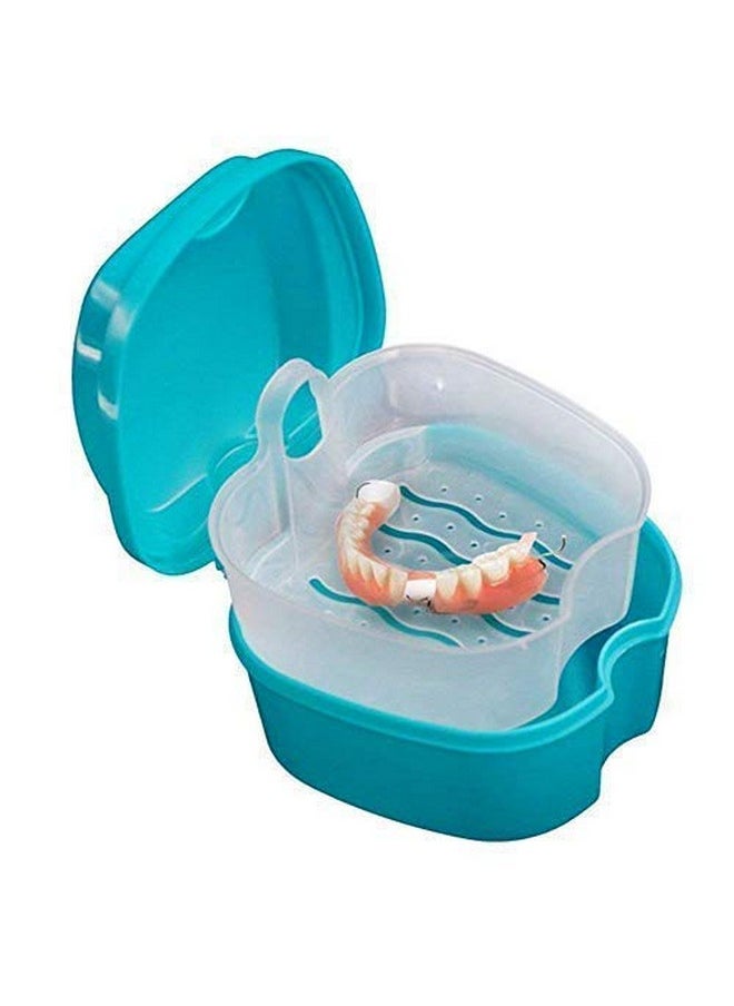 Denture Case, Denture Cup With Strainer, Denture Bath Box False Teeth Storage Box With Basket Net Container Holder For Travel, Retainer Cleaning (Green)