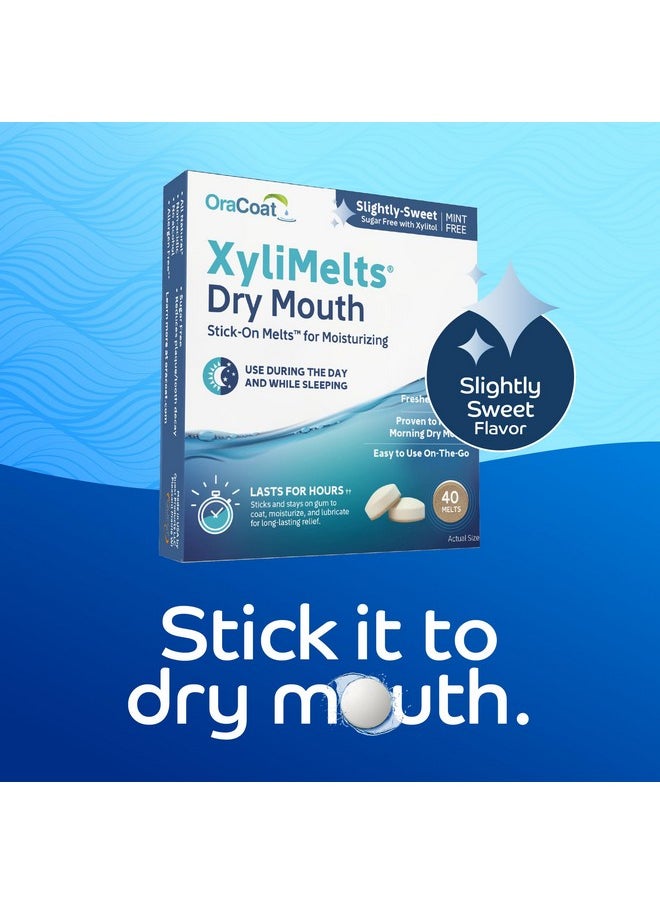 Xylimelts Dry Mouth Relief Moisturizing Oral Adhering Discs 40 Count, Slightly-Sweet With Xylitol, For Dry Mouth, Stimulates Saliva