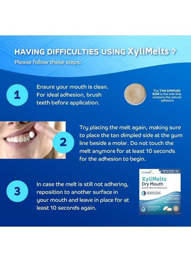 Xylimelts Dry Mouth Relief Moisturizing Oral Adhering Discs 40 Count, Slightly-Sweet With Xylitol, For Dry Mouth, Stimulates Saliva