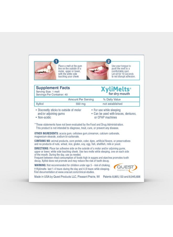 Xylimelts Dry Mouth Relief Moisturizing Oral Adhering Discs 40 Count, Cinnamon With Xylitol, For Dry Mouth, Stimulates Saliva, Non-Acidic