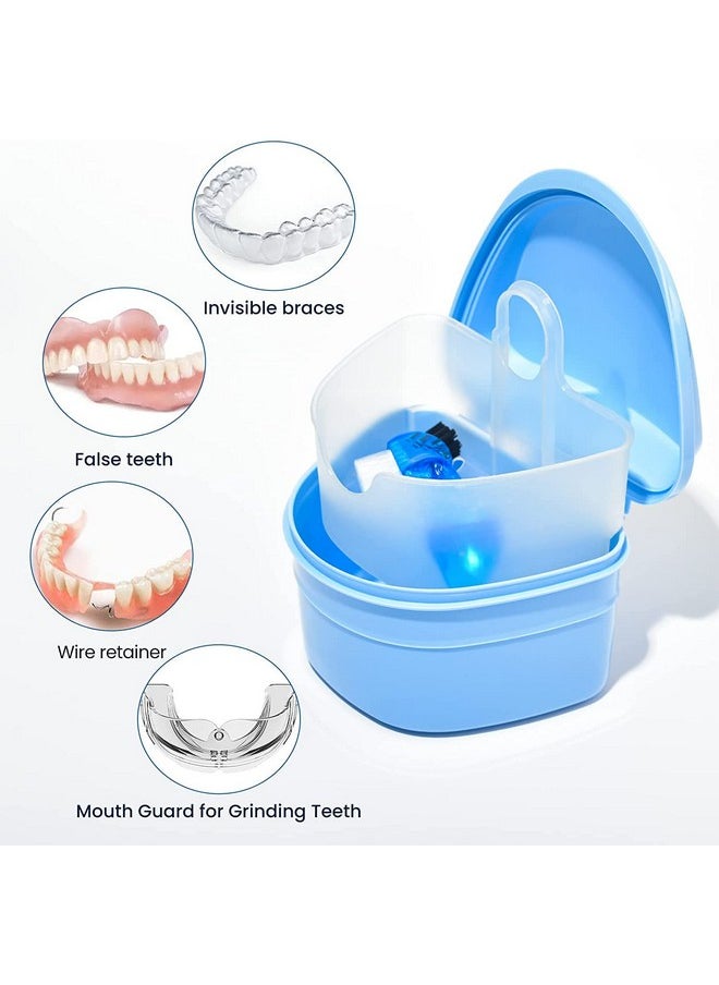 Denture Retainer Cleaner Kit, Denture Cleaning Case With Denture Brush (Blue)