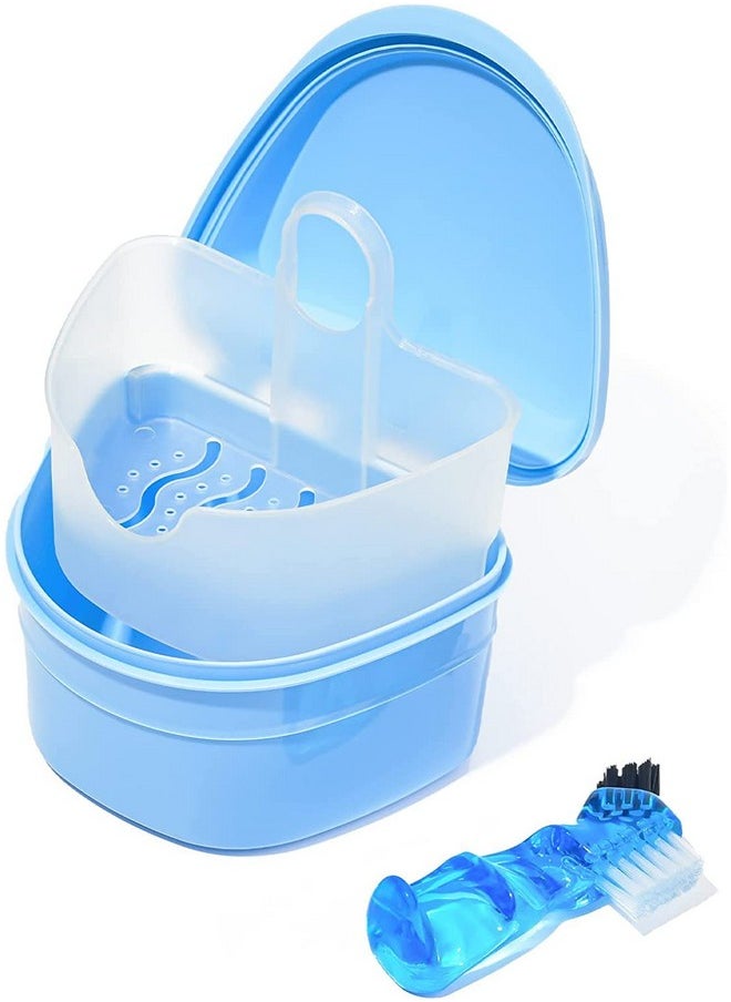 Denture Retainer Cleaner Kit, Denture Cleaning Case With Denture Brush (Blue)