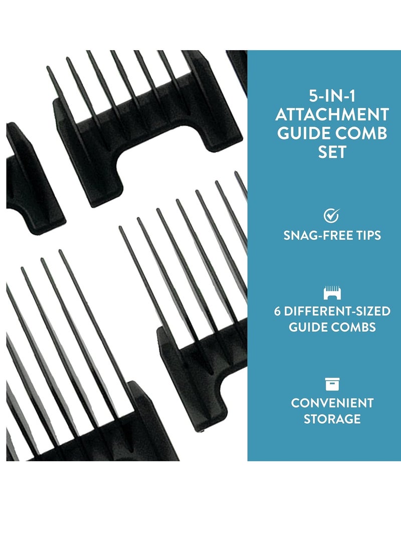 Professional Animal 5-in-1 Clipper Attachment Guide Comb Grooming Set For Arco, 5- Style Groom, Bravura, Figura, Chromado, Creativa, And Motion Pet, Dog, Cat, And Horse Clippers