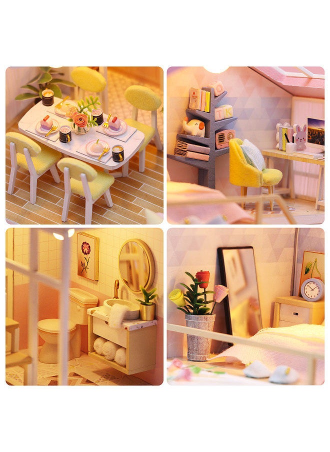 Dollhouse Miniature DIY Wooden Dollhouse Kit with Furniture with LED Light Music Sweet Time