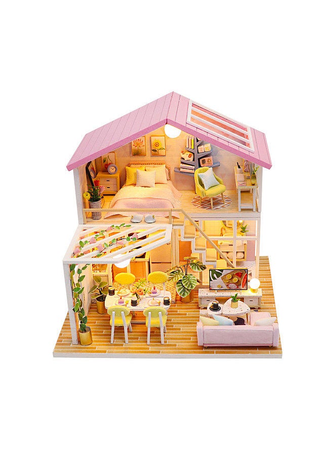 Dollhouse Miniature DIY Wooden Dollhouse Kit with Furniture with LED Light Music Sweet Time