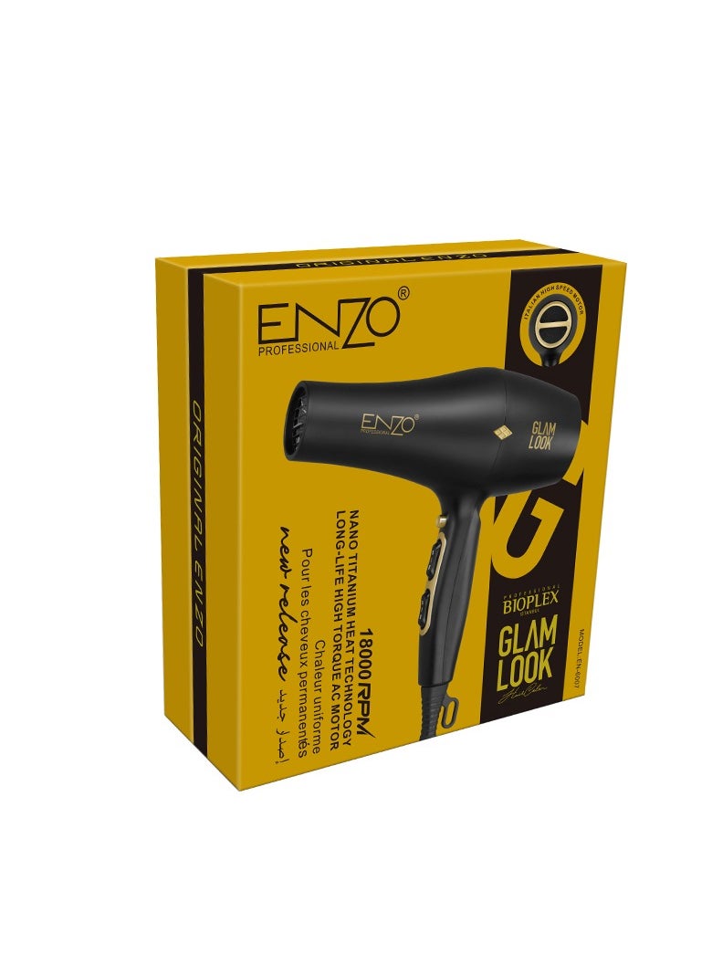 ENZO EN-6007 2000W Professional Blow Dryer - High-Power Hair Dryer with Ionic Technology, Multiple Heat & Speed Settings, Cool Shot Button, and Removable Filter - Ideal for Salon & Home Use - International Version