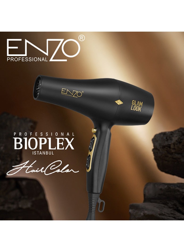 ENZO EN-6007 2000W Professional Blow Dryer - High-Power Hair Dryer with Ionic Technology, Multiple Heat & Speed Settings, Cool Shot Button, and Removable Filter - Ideal for Salon & Home Use - International Version