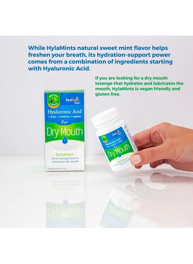 Hyamints Breath Mints For Dry Mouth- Sugar Free Mint Flavor- Natural Breath Freshener W/Hyaluronic Acid, Cranberry Extract, Xylitol, Slippery Elm, Orange Pectin (60 Count)