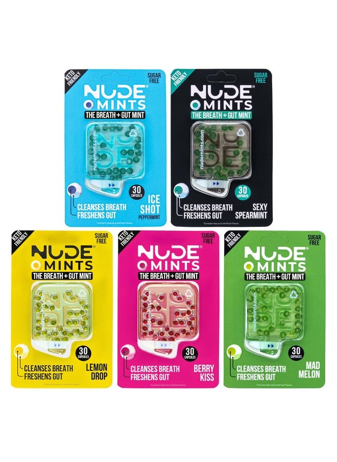 Mints | Dual Action Liquid Capsules | Mouth Watering Mint - Lasts 3X Longer - 3X Stronger - Extreme Bad Breath Treatment For Adults - Sugar Free, 0 Calorie - Variety - 5 Pack - 150 Capsules