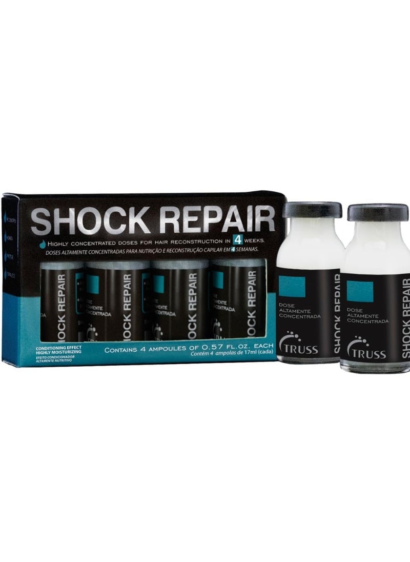 Shock Repair - Hair Treatment For Damaged Hair - Highly Concentrated Ampoules For Weekly Reconstruction & Hair Repair. Promotes Hydration, Strength And Protection - 4 Week Supply