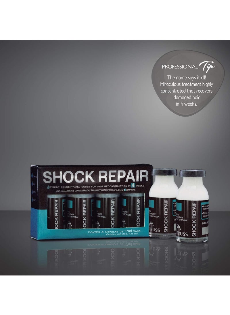 Shock Repair - Hair Treatment For Damaged Hair - Highly Concentrated Ampoules For Weekly Reconstruction & Hair Repair. Promotes Hydration, Strength And Protection - 4 Week Supply