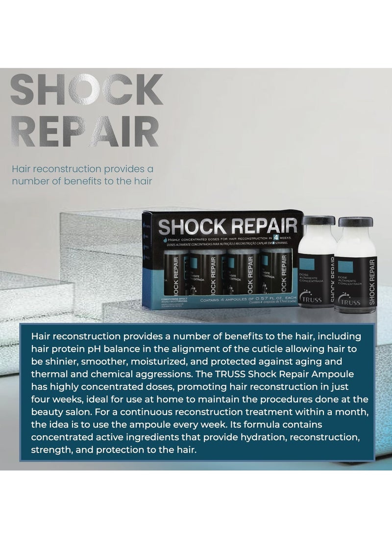 Shock Repair - Hair Treatment For Damaged Hair - Highly Concentrated Ampoules For Weekly Reconstruction & Hair Repair. Promotes Hydration, Strength And Protection - 4 Week Supply