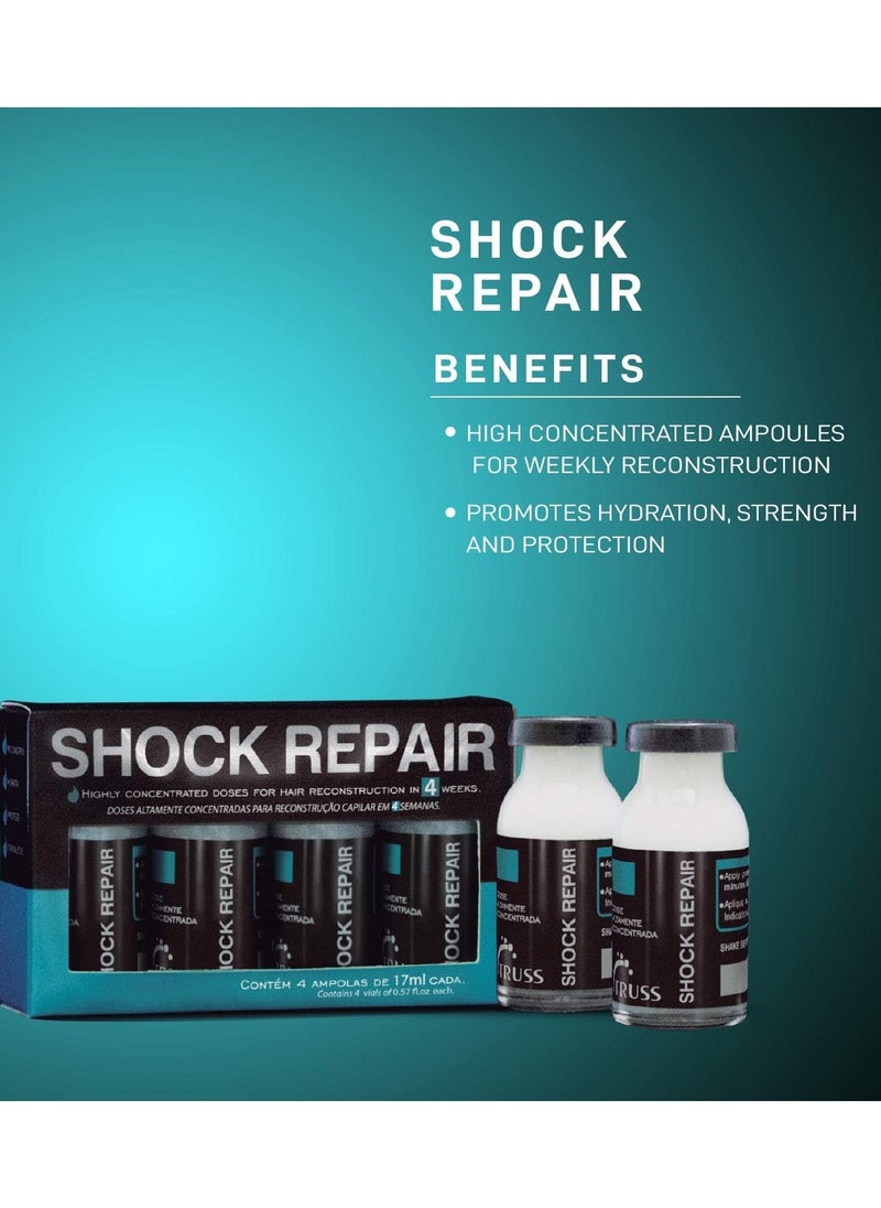 Shock Repair - Hair Treatment For Damaged Hair - Highly Concentrated Ampoules For Weekly Reconstruction & Hair Repair. Promotes Hydration, Strength And Protection - 4 Week Supply