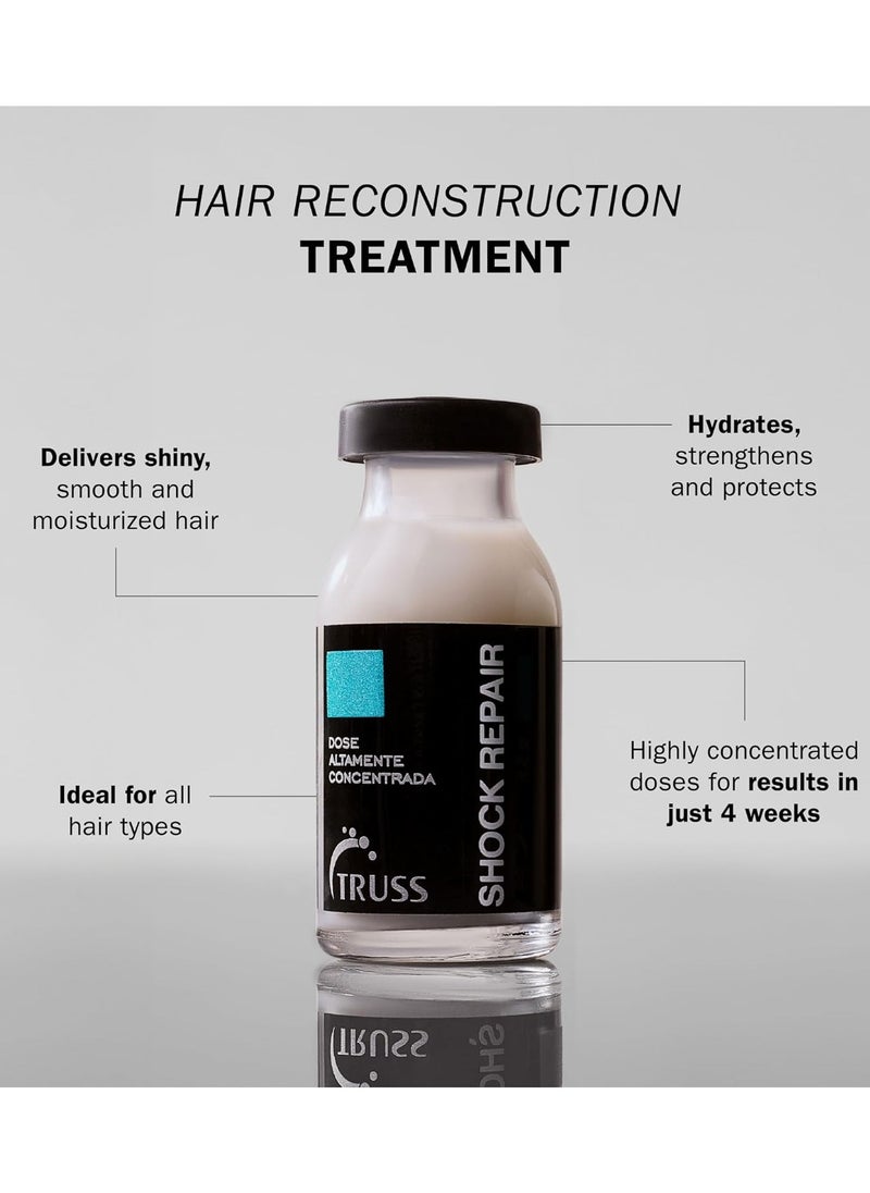 Shock Repair - Hair Treatment For Damaged Hair - Highly Concentrated Ampoules For Weekly Reconstruction & Hair Repair. Promotes Hydration, Strength And Protection - 4 Week Supply