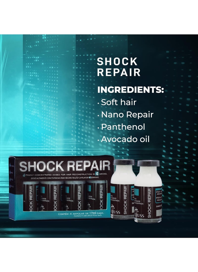 Shock Repair - Hair Treatment For Damaged Hair - Highly Concentrated Ampoules For Weekly Reconstruction & Hair Repair. Promotes Hydration, Strength And Protection - 4 Week Supply
