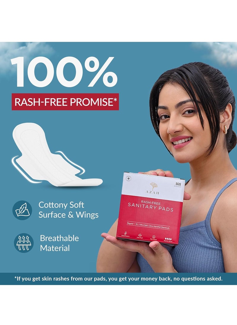 AZAH Sanitary Pads for Women Regular [Pack of 40] 100% Rash-Free sanitary napkins | 3x More Absorption, Cottony Soft and Dry Top Cover for heavy Flow | Toxin Free, Locks Odour, Leak-Proof