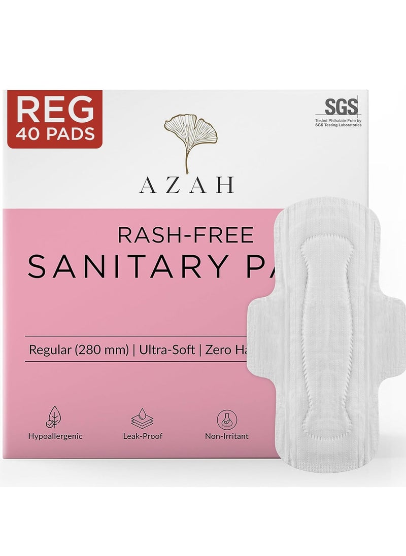 AZAH Sanitary Pads for Women Regular [Pack of 40] 100% Rash-Free sanitary napkins | 3x More Absorption, Cottony Soft and Dry Top Cover for heavy Flow | Toxin Free, Locks Odour, Leak-Proof