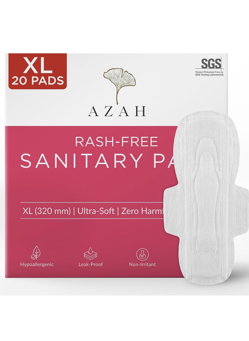 AZAH Sanitary Pads for Women XL [Pack of 20] 100% Rash-Free sanitary napkins | 3x More Absorption, Cottony Soft and Dry Top Cover for heavy Flow | Toxin Free, Locks Odour, Leak-Proof