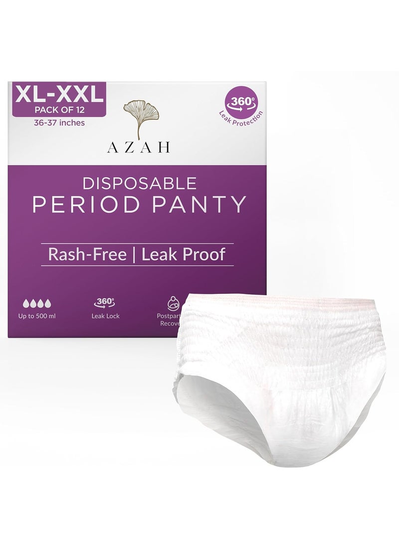 AZAH Period Panty for Girls (XL-XXL, 36-37 Inch) [Pack of 12] 12 Hrs Protection | 5x Super Absorbent Period Panties | Leak Proof Overnight Periods Panty For Women| Heavy Flow |Rash Free & Cottony Soft