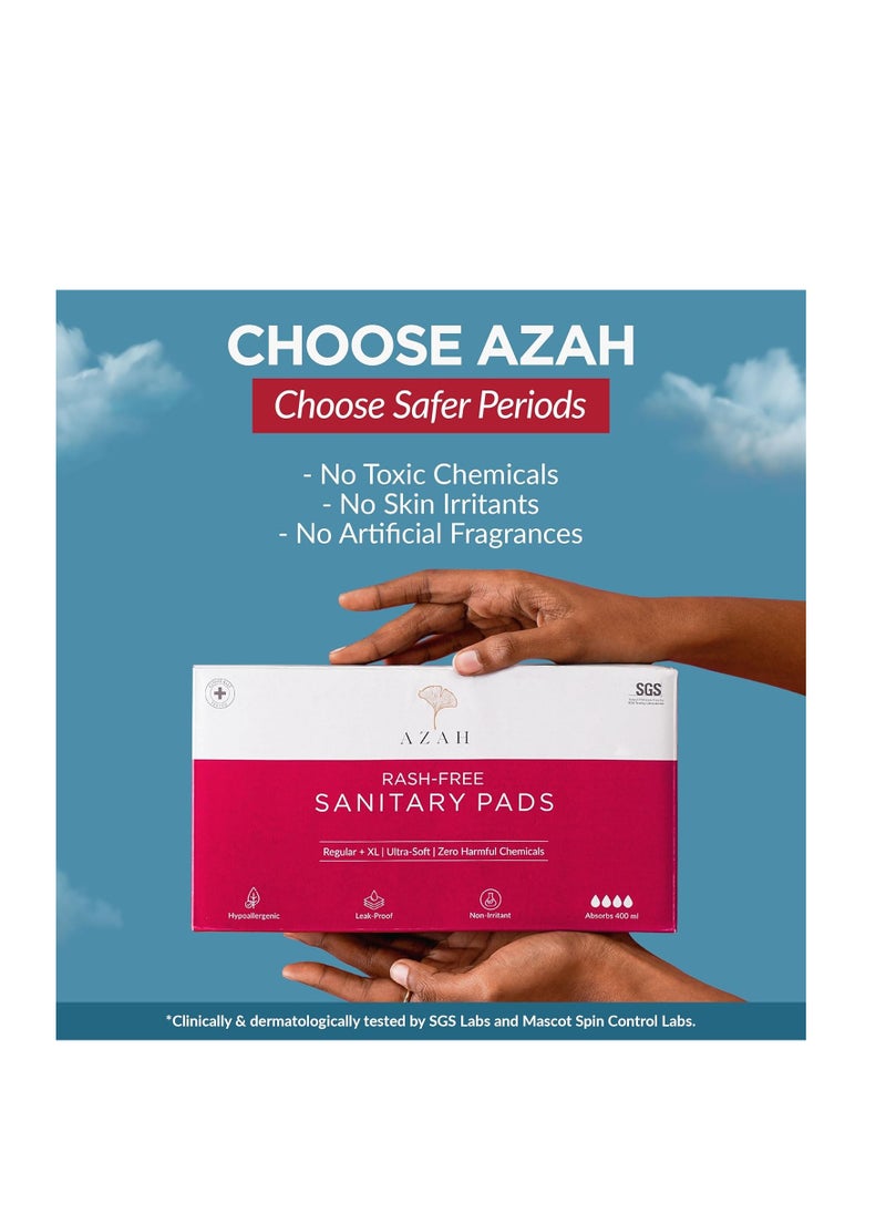 AZAH Sanitary Pads for Women (10 Reg + 10 XL) [Pack of 20] 100% Rash-Free sanitary napkins | 3x More Absorption, Cottony Soft and Dry Top Cover for heavy Flow | Toxin Free, Locks Odour, Leak-Proof