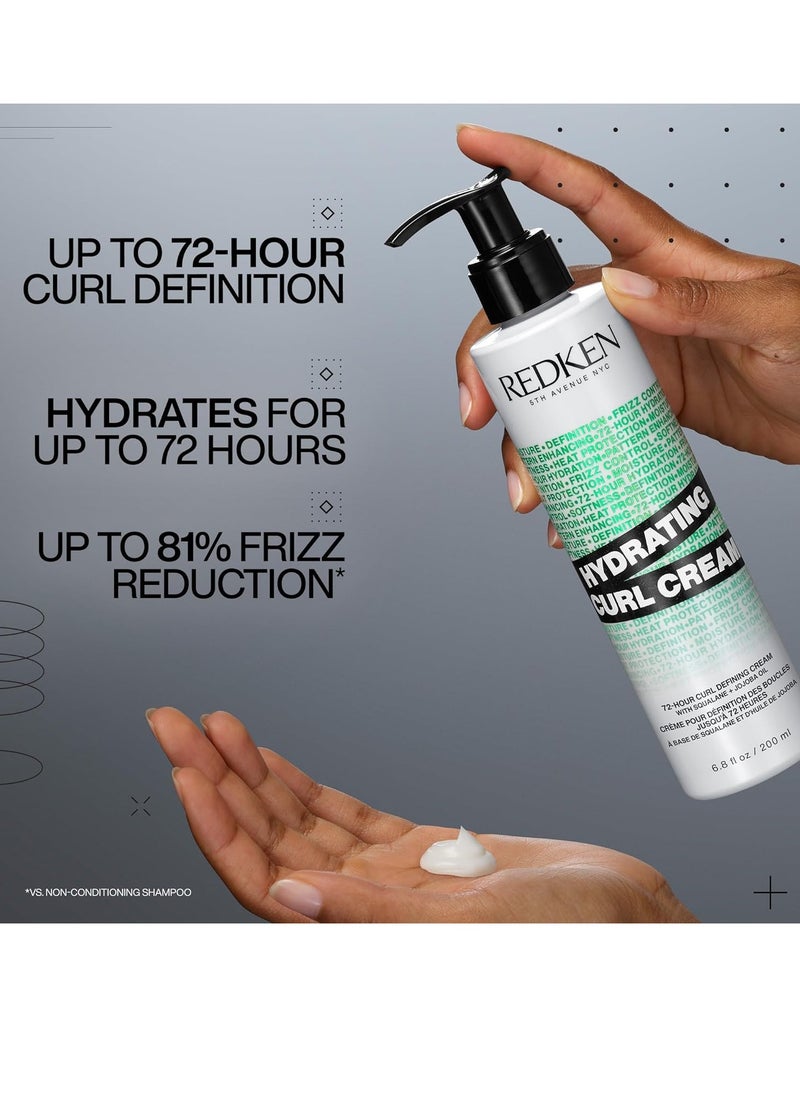 REDKEN Hydrating Curl Cream | 72-Hour Curl Defining Styling Cream | Heat Protection | Formulated with Squalane & Jojoba Oil | For Curly and Coily Hair | Silicone-Free | Paraben-Free