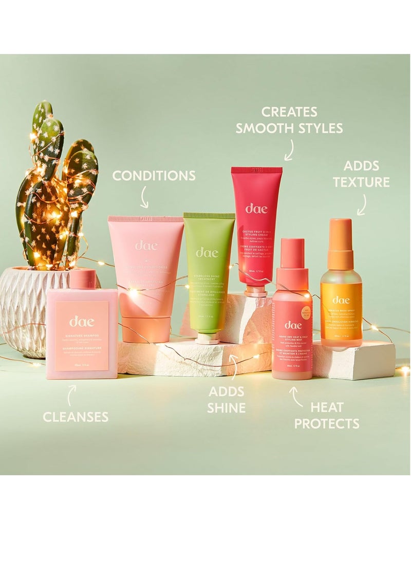 DAE Hair Merry Little Minis Set (3-1 Styling Cream, Signature Shampoo & Conditioner, Dry Heat Styling Mist, Hibiscus Wave Spray & Stargloss Treatment)