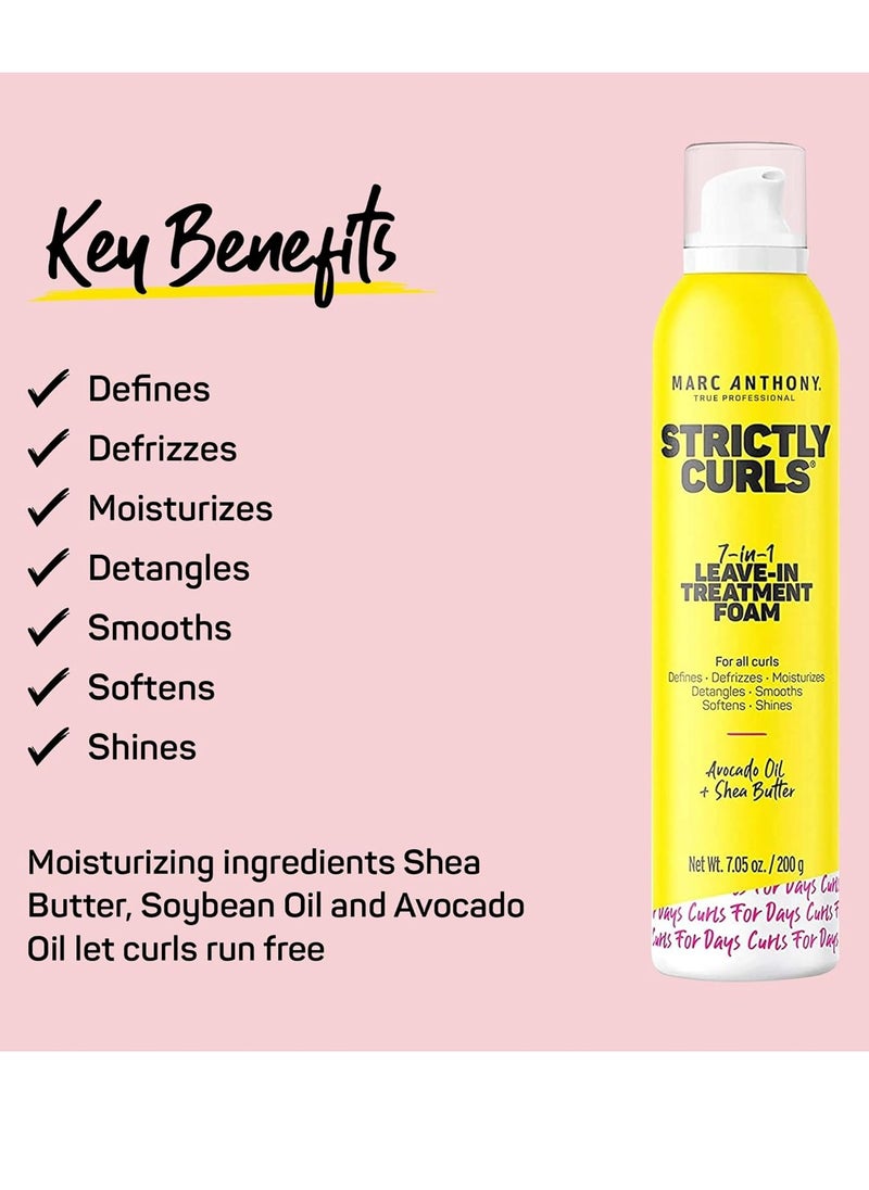 Marc Anthony Leave In Hair Treatment, Strictly Curls - 7-In-1 Treatment Foam for Curly Hair Defines, Defrizzes, Moisturizes, Detangles, Softens & Shines with Avocado Oil & Shea Butter - 7.1 Ounce