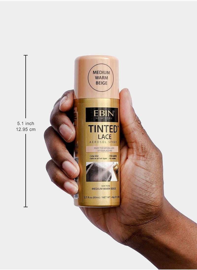 EBIN NEW YORK Tinted Lace Spray - Medium Dark Brown 2.7oz/ 80ml, Quick dry, Water Resistant, No Residue, High pigmentation, Even Spray, Matching Skin Tone, Natural Look, Tinted Spray for Wig