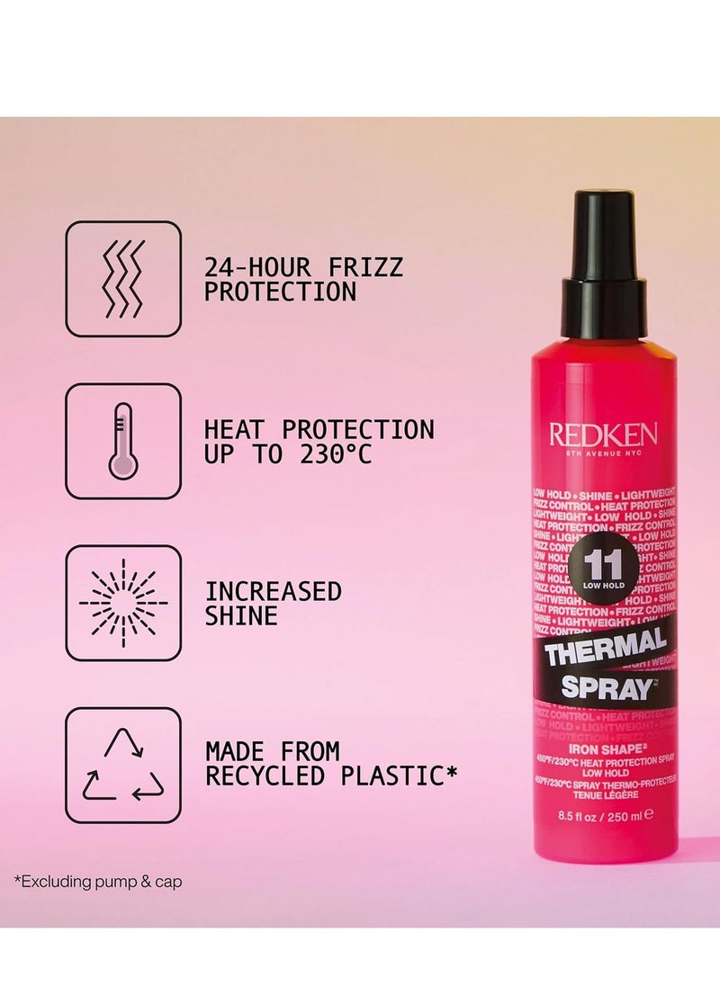 Redken Thermal Spray 11 Low Hold | Thermal Smoothing Holding Spray | For All Hair Types | Provides a Smooth, Silky & Frizz-Free Blow-Dry Finish | Mild Control | Protects Against Heat Damage | 8.5 Oz