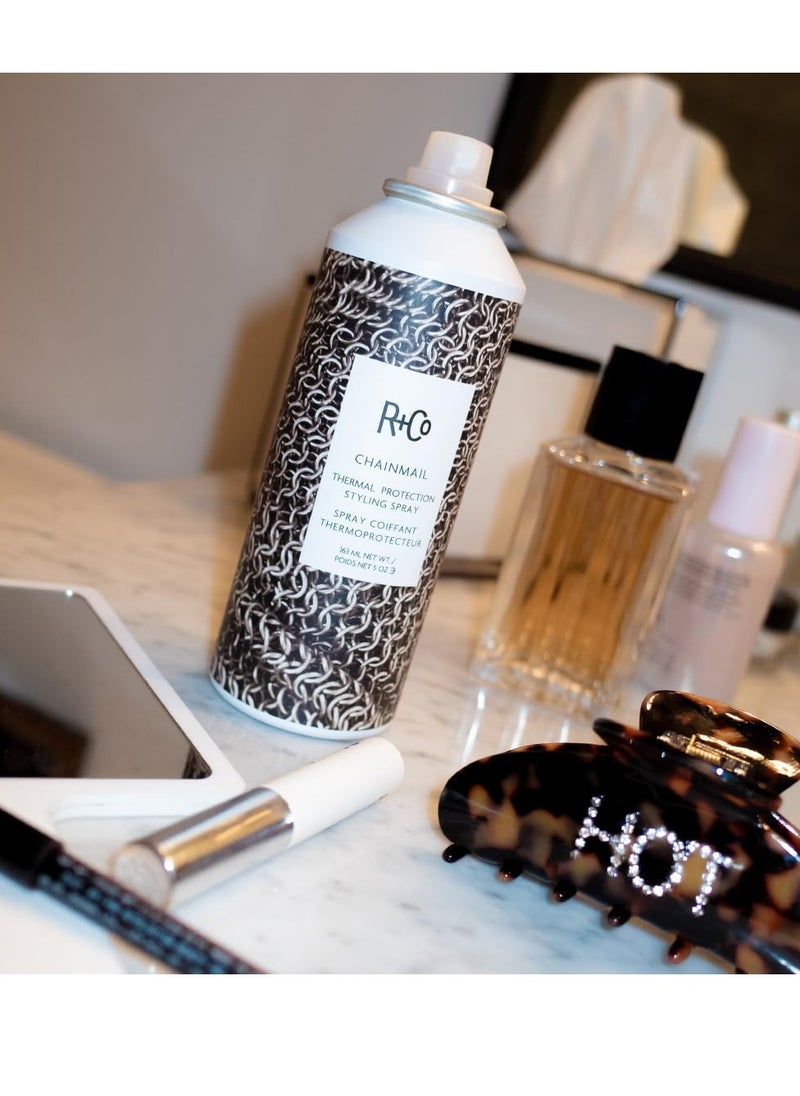 R+Co Chainmail Thermal Protection Spray | Heat Protection + Flexible Hold + Silky Shine | Vegan + Cruelty-Free | 5 Oz