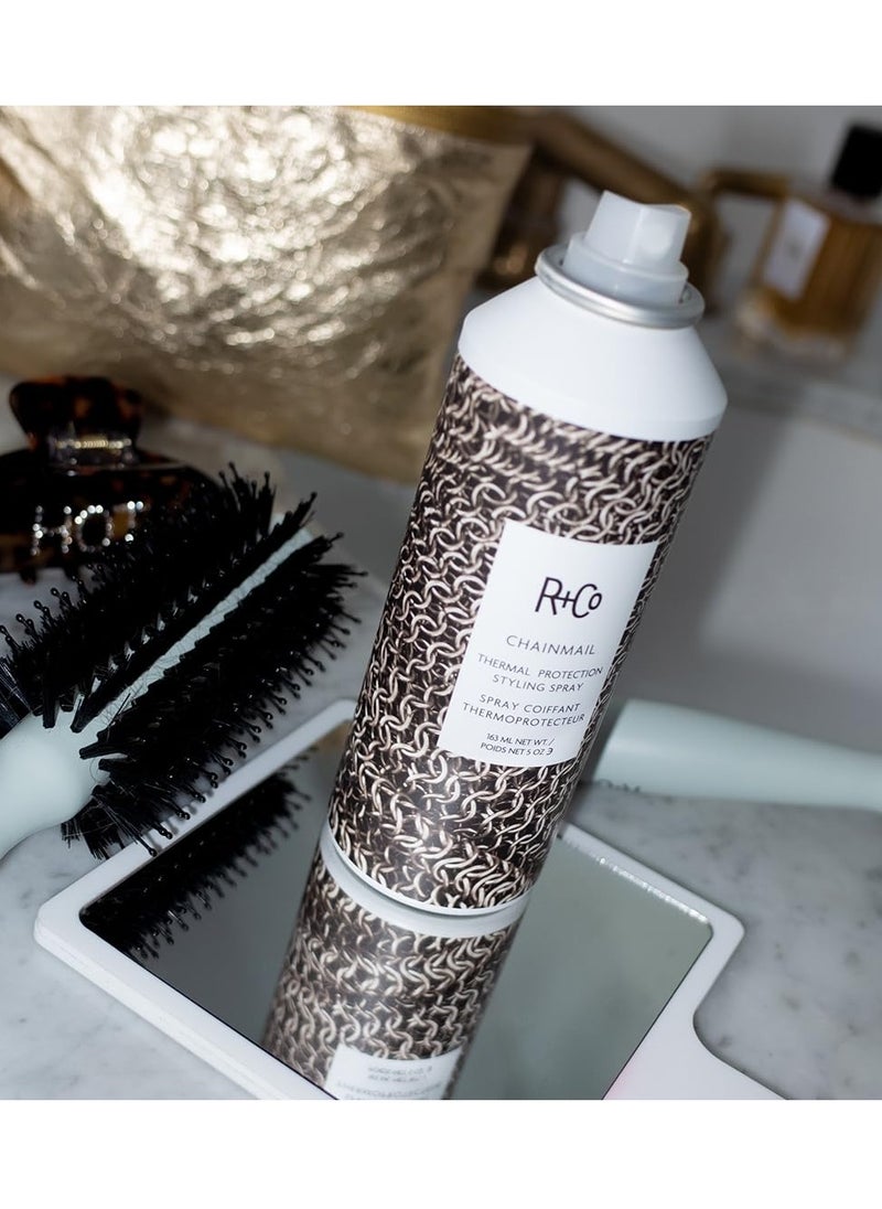 R+Co Chainmail Thermal Protection Spray | Heat Protection + Flexible Hold + Silky Shine | Vegan + Cruelty-Free | 5 Oz