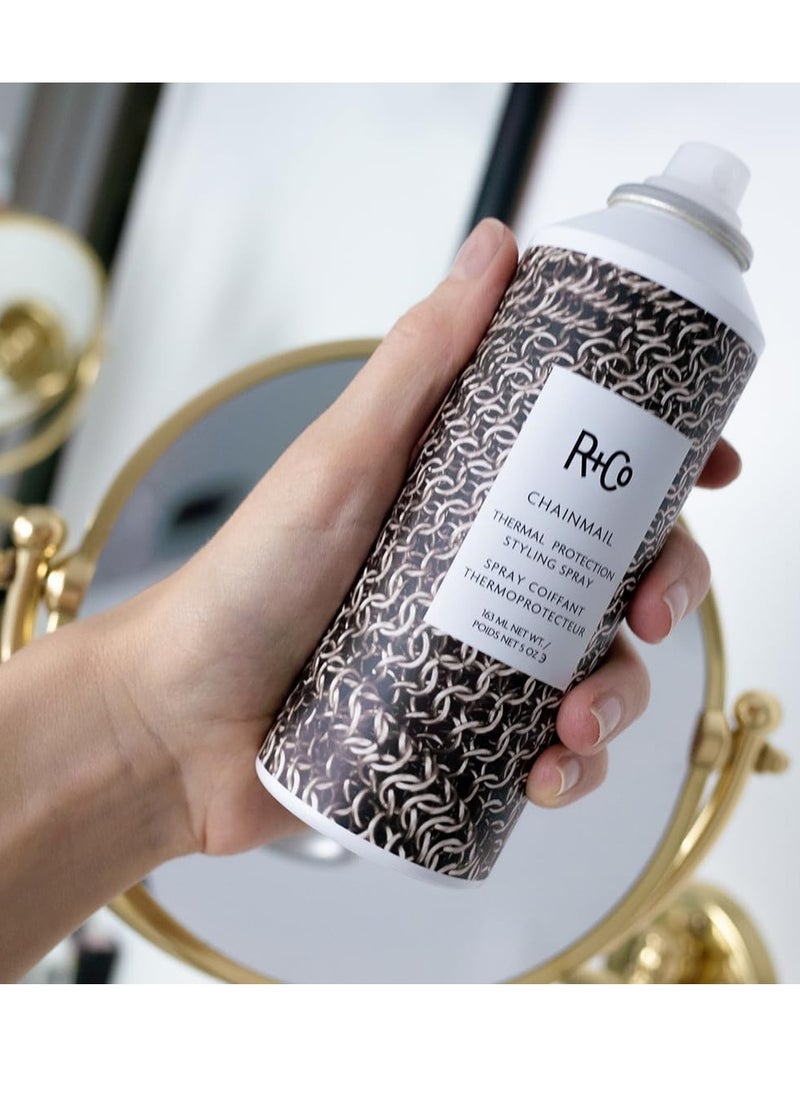 R+Co Chainmail Thermal Protection Spray | Heat Protection + Flexible Hold + Silky Shine | Vegan + Cruelty-Free | 5 Oz