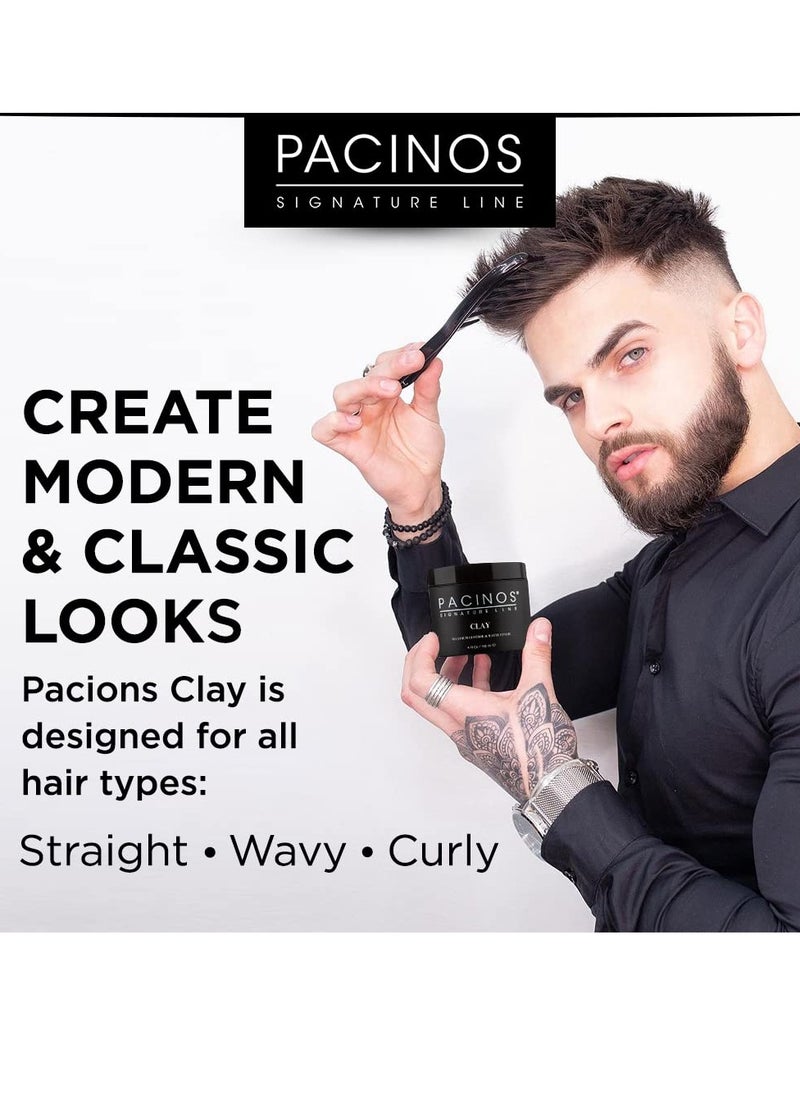 Pacinos Signature Line Clay Hair Paste - Long Lasting Styling Wax with Firm Hold for All Hair Styles 4 Oz