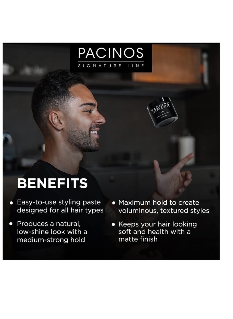 Pacinos Signature Line Clay Hair Paste - Long Lasting Styling Wax with Firm Hold for All Hair Styles 4 Oz