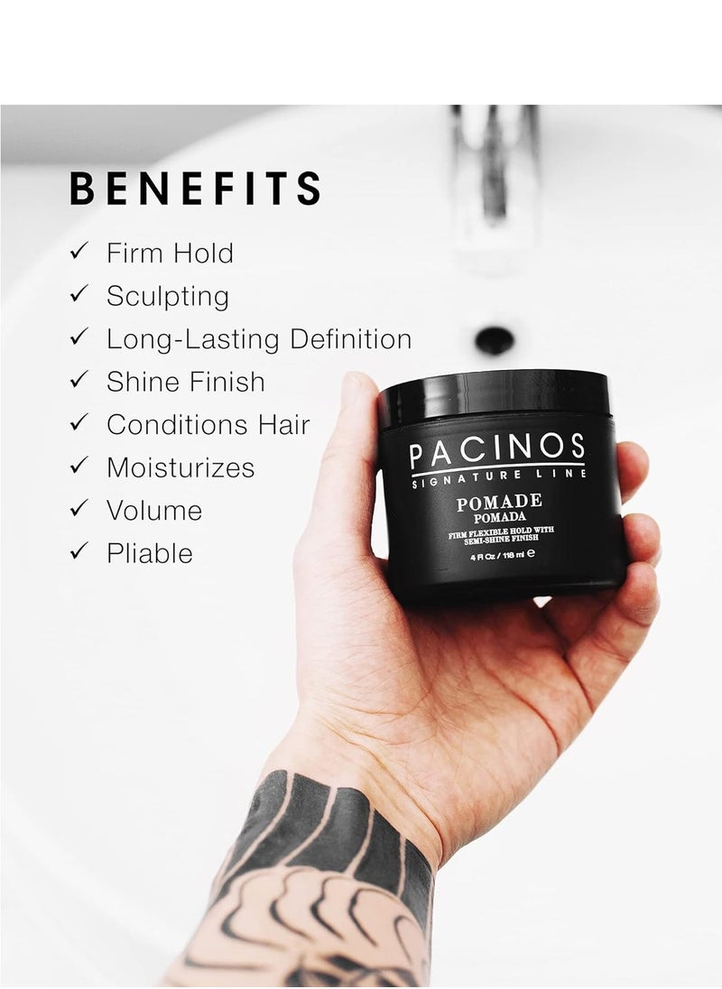 Pacinos Pomade - Flexible Hold, Frizz Control - High Shine Pomade for All Hair Types - 4oz