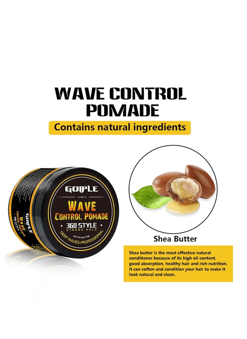 Natural Pomade for Men's Strong Hold and Layered Waves - Easy Wash Hair Cream, Grease for Moisture, Control and Silky Shine 4oz