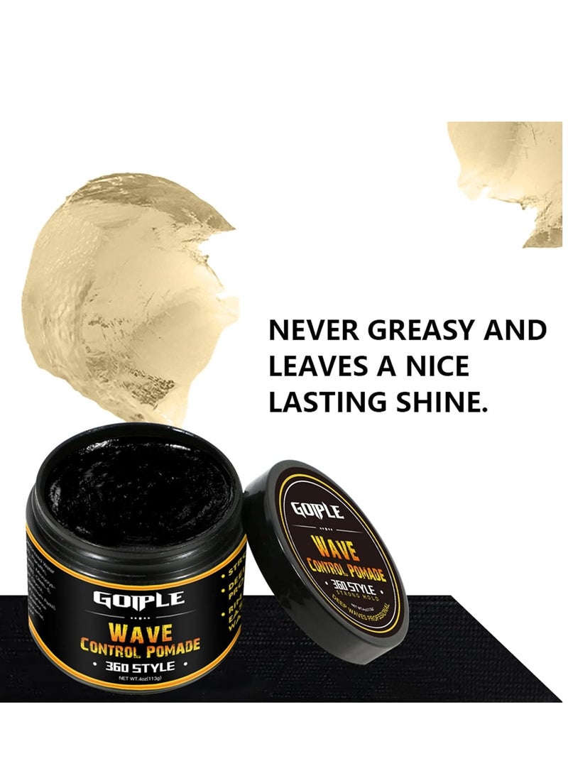 Natural Pomade for Men's Strong Hold and Layered Waves - Easy Wash Hair Cream, Grease for Moisture, Control and Silky Shine 4oz