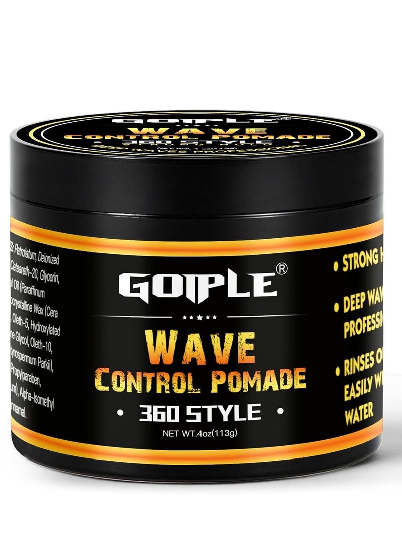 Natural Pomade for Men's Strong Hold and Layered Waves - Easy Wash Hair Cream, Grease for Moisture, Control and Silky Shine 4oz