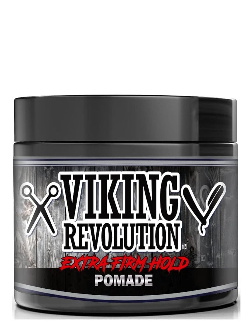 Viking Revolution Extreme Hold Pomade for Men – Style & Finish Your Hair - Extra Firm,Strong Hold & High Shine for Men’s Styling Support - Water Based Male Grooming Product is Easy to Wash Out, 4oz