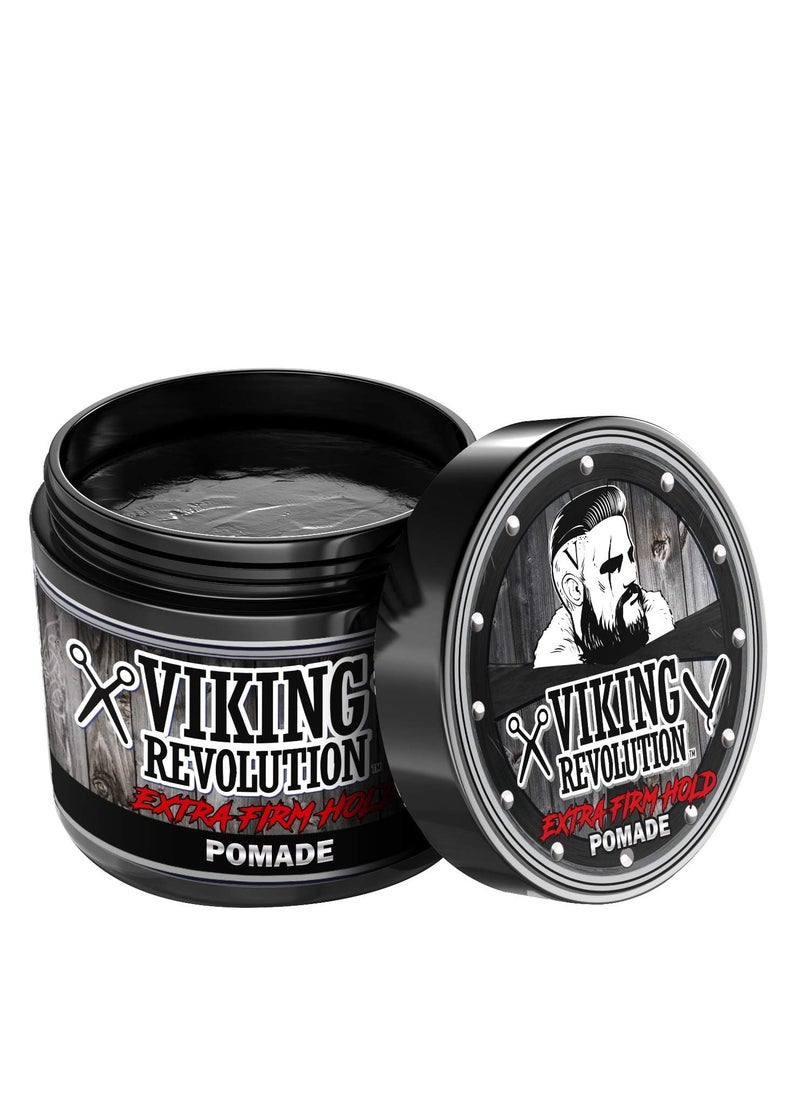 Viking Revolution Extreme Hold Pomade for Men – Style & Finish Your Hair - Extra Firm,Strong Hold & High Shine for Men’s Styling Support - Water Based Male Grooming Product is Easy to Wash Out, 4oz