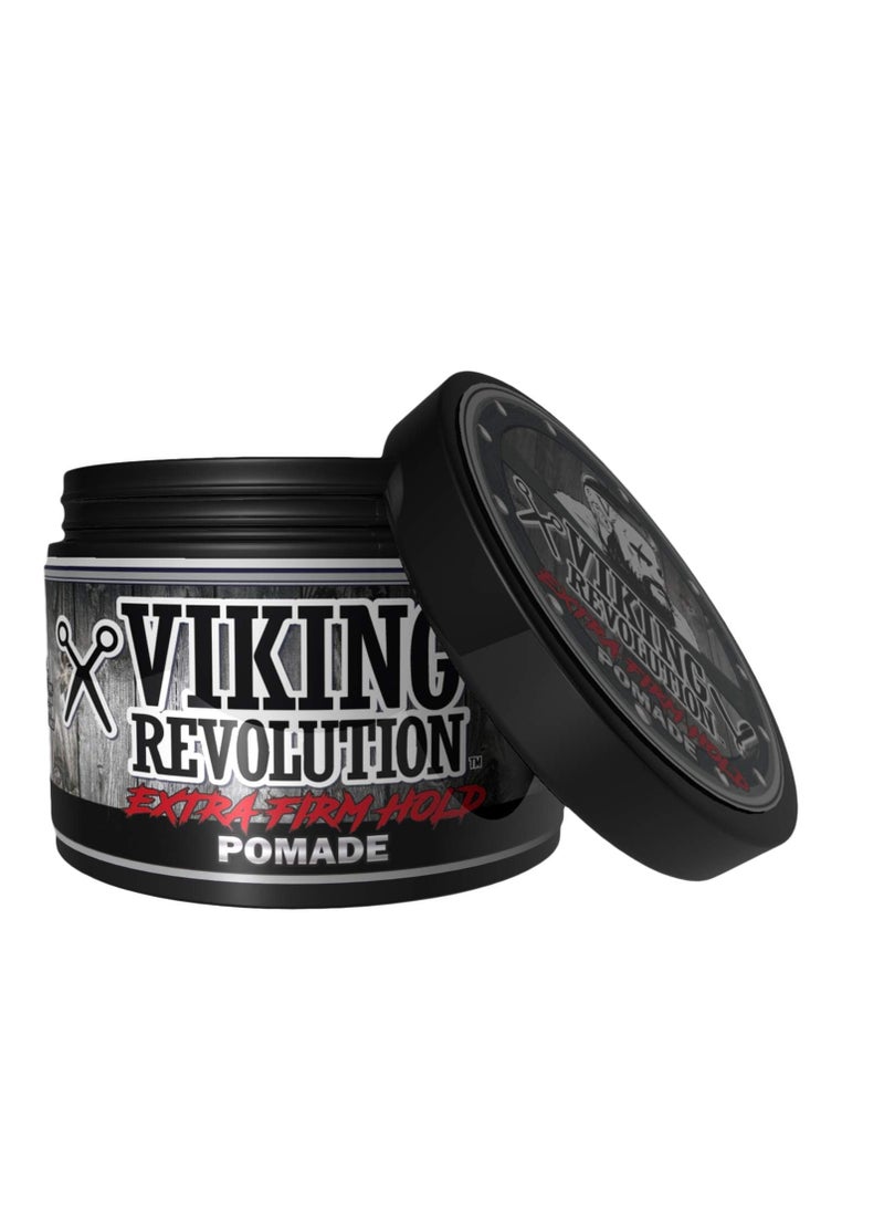 Viking Revolution Extreme Hold Pomade for Men – Style & Finish Your Hair - Extra Firm,Strong Hold & High Shine for Men’s Styling Support - Water Based Male Grooming Product is Easy to Wash Out, 4oz