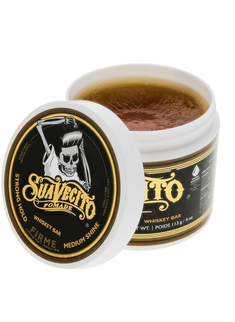 Suavecito Pomade Firme (Strong) Hold Whiskey Bar Scent 4 oz - Pomade For Men - Medium Shine Water Based Wax Like Flake Free Hair Gel - Easy To Wash Out - All Day Hold For All Hair Styles