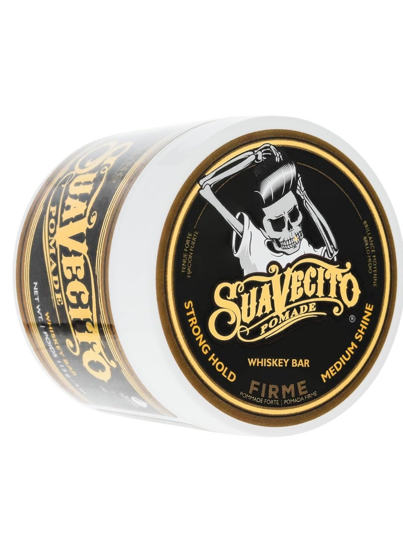 Suavecito Pomade Firme (Strong) Hold Whiskey Bar Scent 4 oz - Pomade For Men - Medium Shine Water Based Wax Like Flake Free Hair Gel - Easy To Wash Out - All Day Hold For All Hair Styles