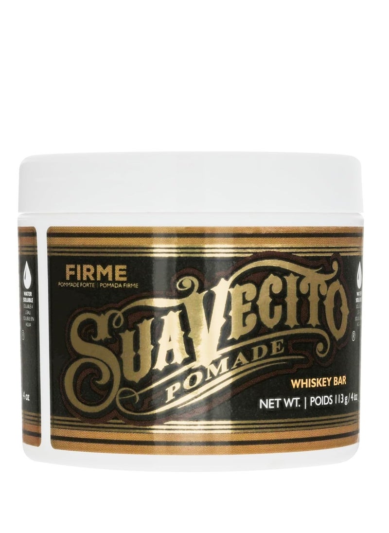 Suavecito Pomade Firme (Strong) Hold Whiskey Bar Scent 4 oz - Pomade For Men - Medium Shine Water Based Wax Like Flake Free Hair Gel - Easy To Wash Out - All Day Hold For All Hair Styles