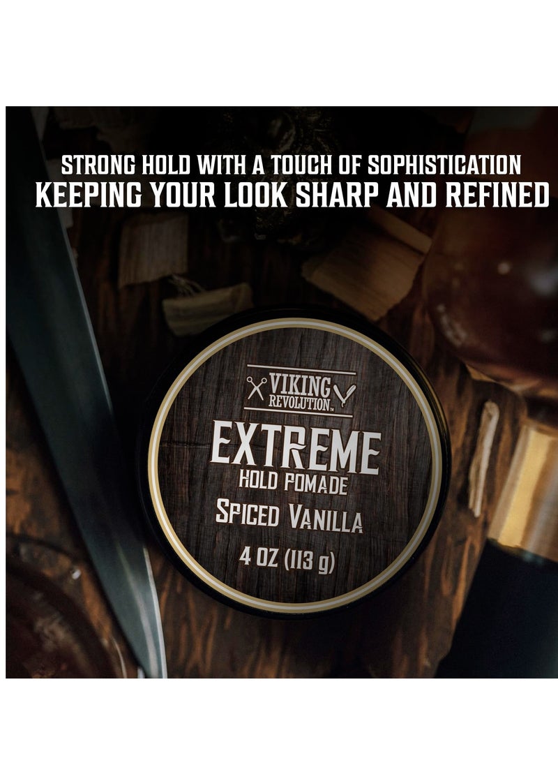 Viking Revolution Spiced Vanilla Hair Pomade for Men - Extreme Hold Hair Gel for Men Water Based - Mens Pomade Extra Firm Mens Hair Pomade Strong Hold - High Shine Mens Hair Cream (4oz)