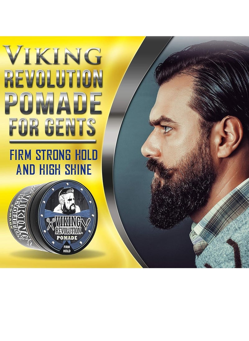 Viking Revolution Pomade for Men 4oz - Firm Strong Hold & High Shine for Classic Styling - Water Based & Easy to Wash Out (Firm, 1 Pack)