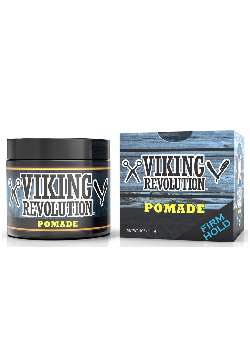 Viking Revolution Pomade for Men 4oz - Firm Strong Hold & High Shine for Classic Styling - Water Based & Easy to Wash Out (Firm, 1 Pack)