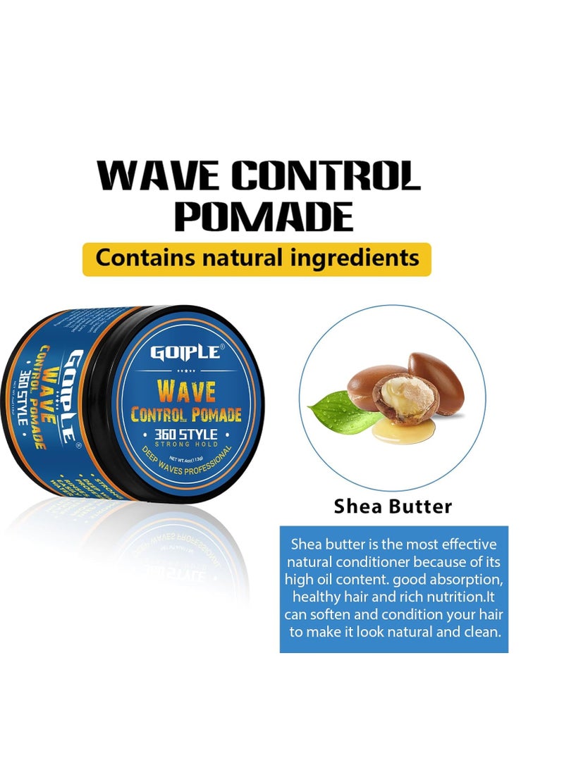 Natural Wave Pomade for Men Strong Hold, Easy Wash 360 Wave Training Hair Cream, Waves Grease for Men Water-Based Hair Cream for Wave, Moisture, Control and Silky Shine, Wave Pomade for Black Men 4ozc